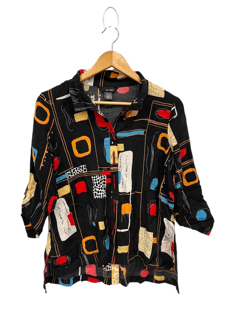 ali miles geometric artsy abstract maximalist button down blouse